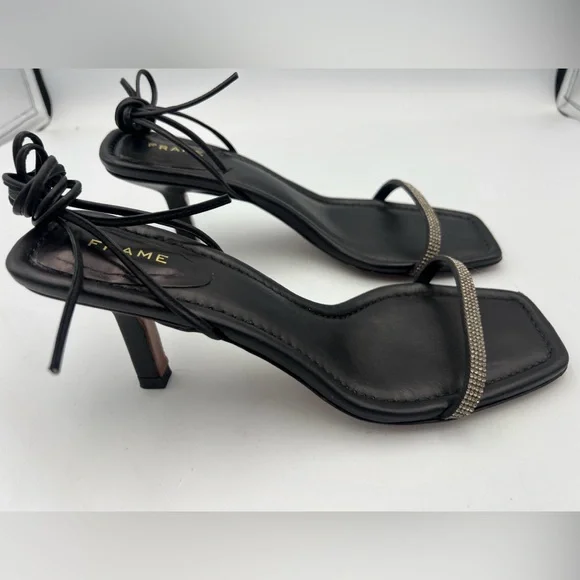 FRAME Le Ozzie Ankle Tie Sandal Black Leather Women’s SZ EU38.5  MSRP $468 - Picture 2 of 15